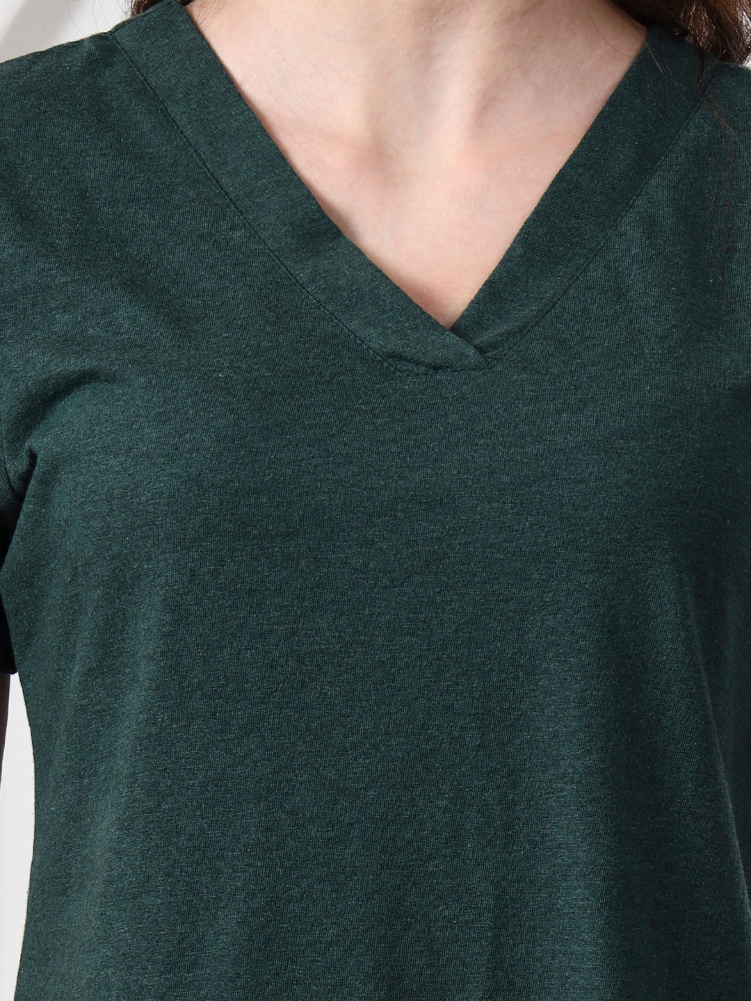BRINNS Women Solid V-Neck Pure Cotton T-shirt