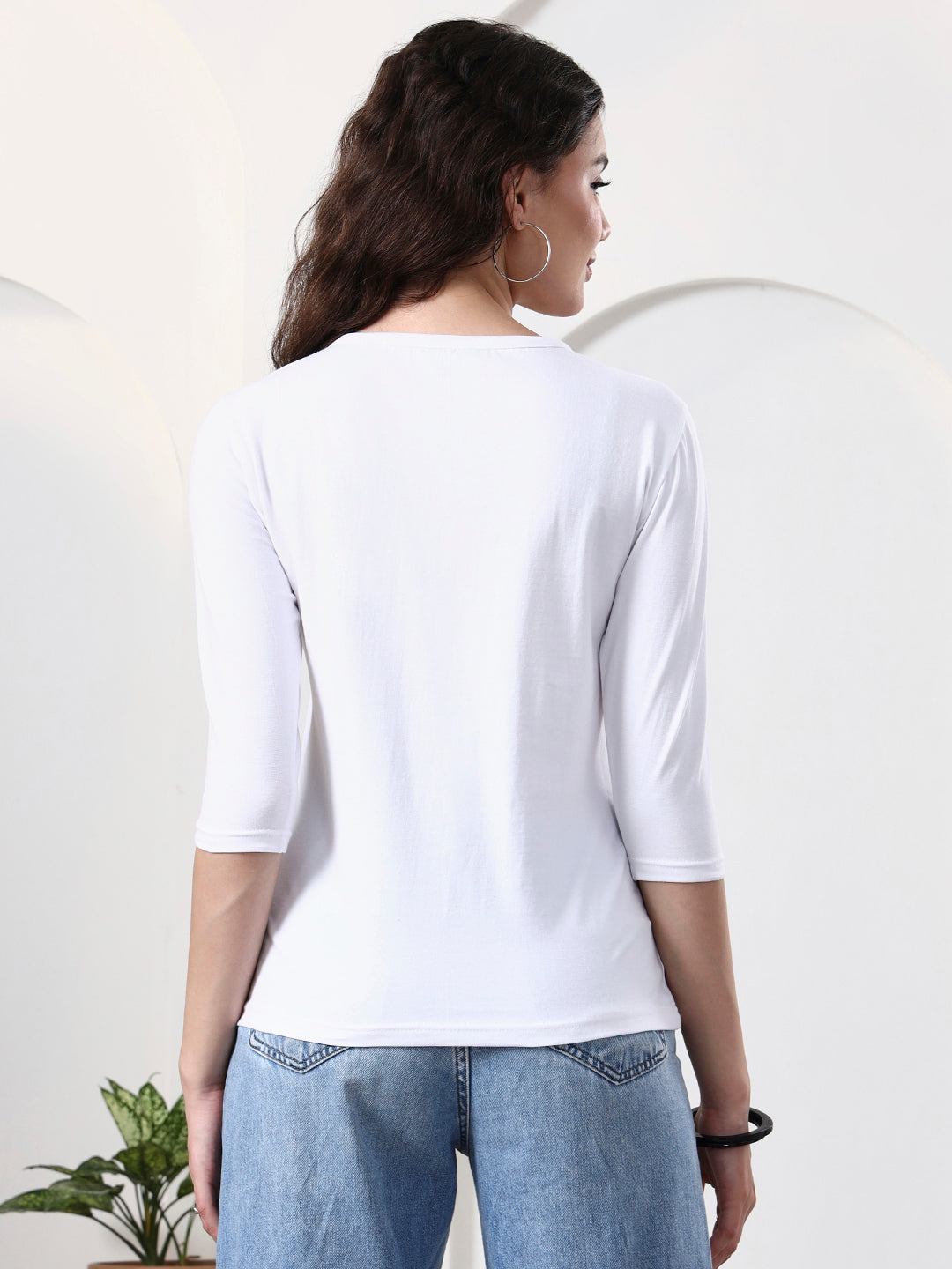 Women Solid V-Neck Cotton Top