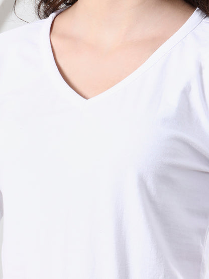 Women Solid V-Neck Cotton Top