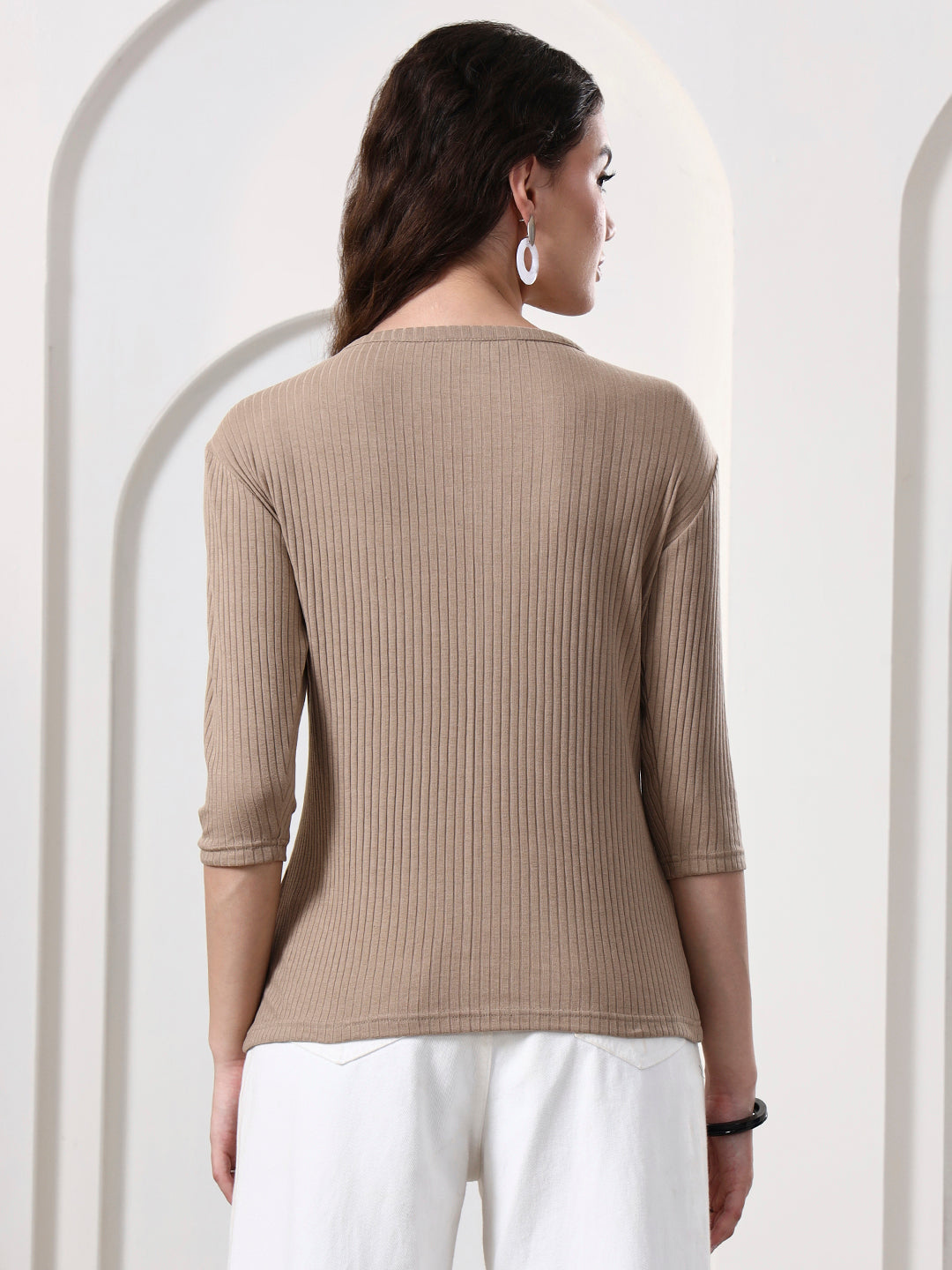 Women Solid V-Neck Cotton Top