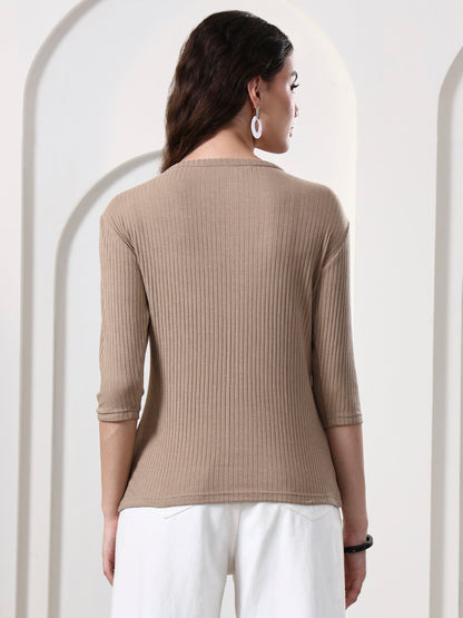 Women Solid V-Neck Cotton Top