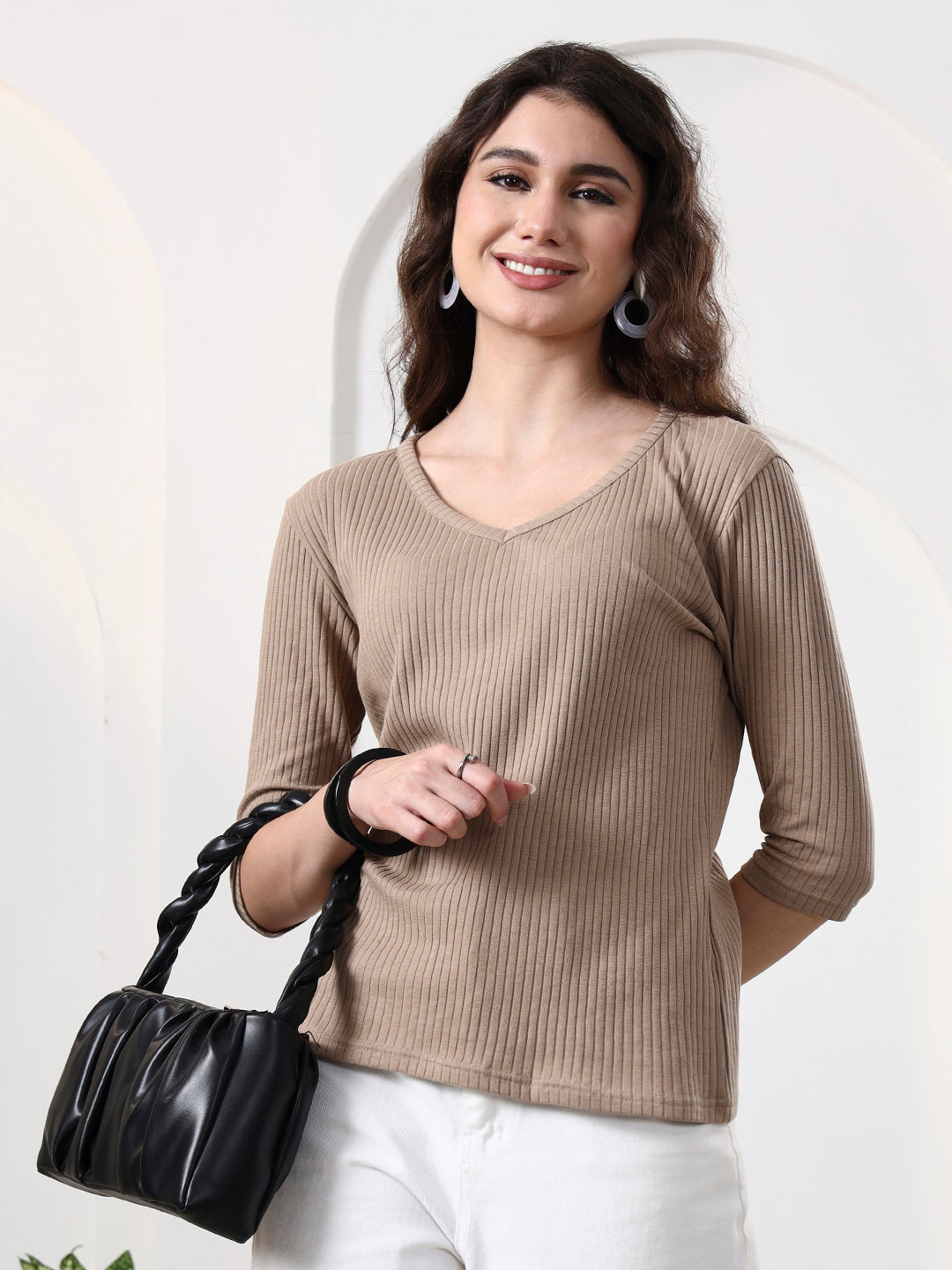Women Solid V-Neck Cotton Top