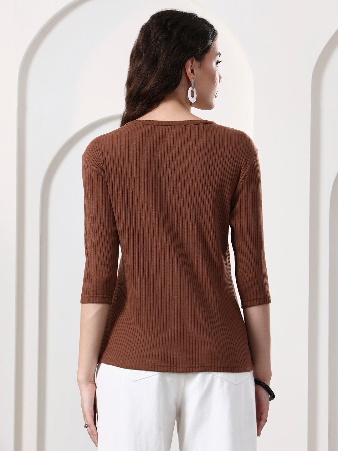 Women Solid V-Neck Cotton Top