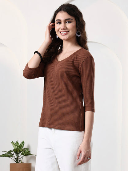 Women Solid V-Neck Cotton Top