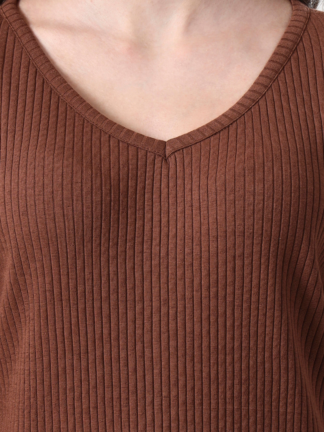 Women Solid V-Neck Cotton Top