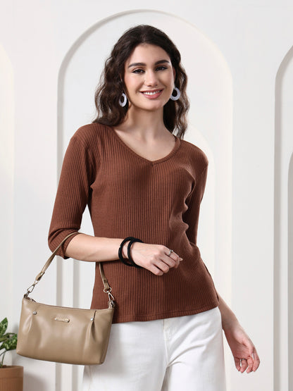 Women Solid V-Neck Cotton Top