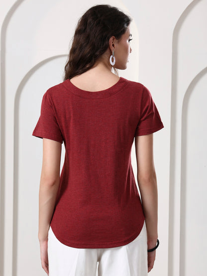 BRINNS Women Solid V-Neck Pure Cotton T-shirt