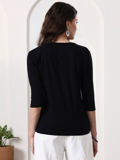 Women Solid V-Neck Cotton Top