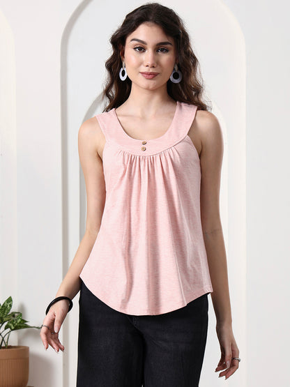 Women Solid Scoop Neck Gathered Top