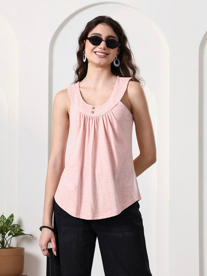 Women Solid Scoop Neck Gathered Top