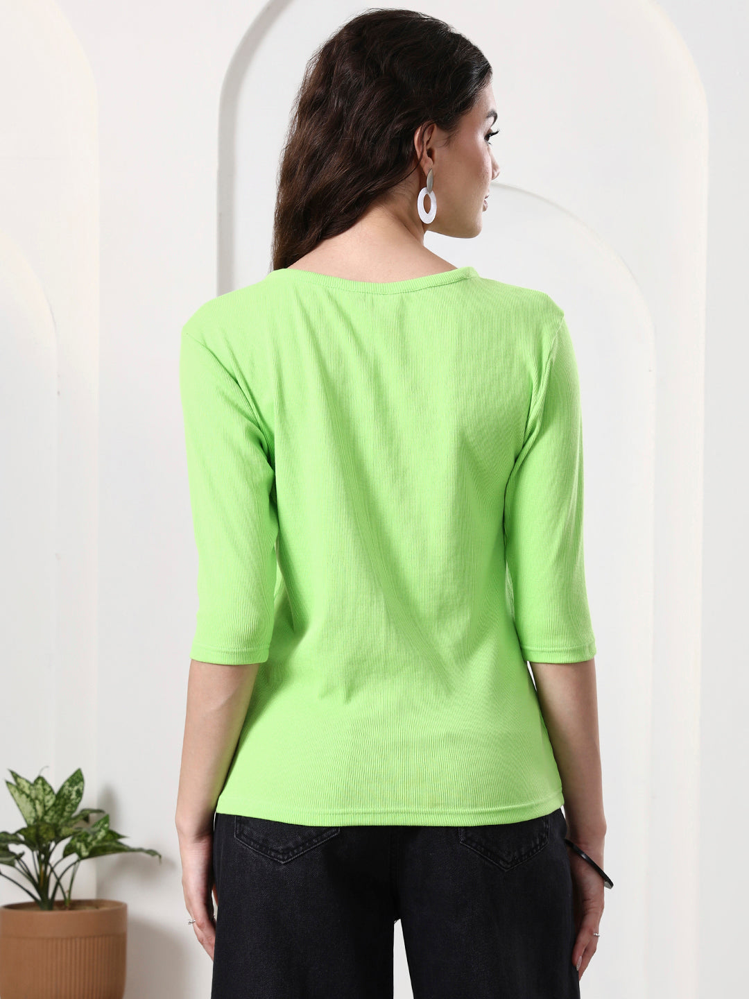 Women Solid V-Neck Cotton Top