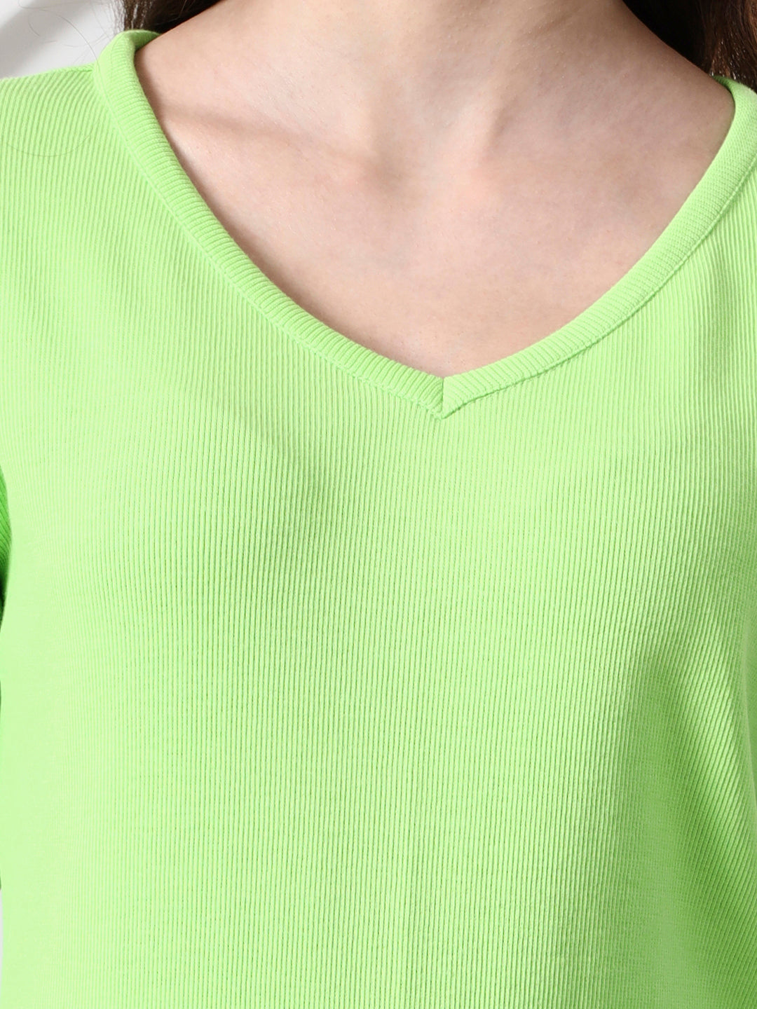 Women Solid V-Neck Cotton Top