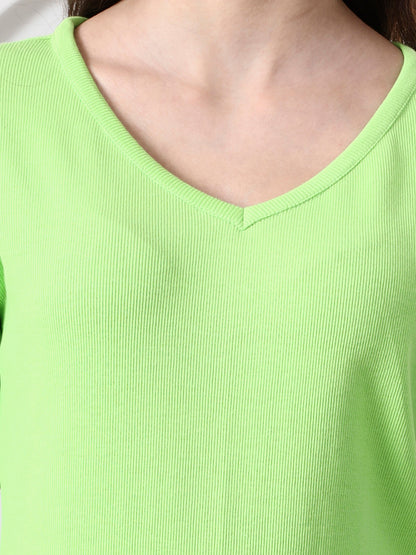 Women Solid V-Neck Cotton Top