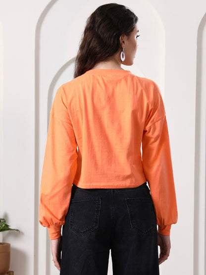 Women Drop-Shoulder Balloon Sleeve Crop Top