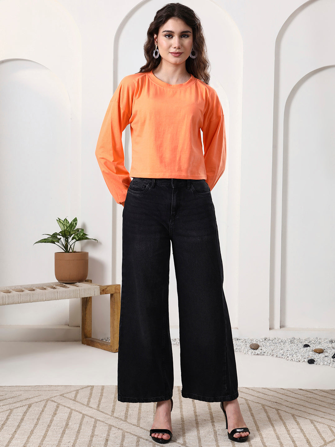 Women Drop-Shoulder Balloon Sleeve Crop Top