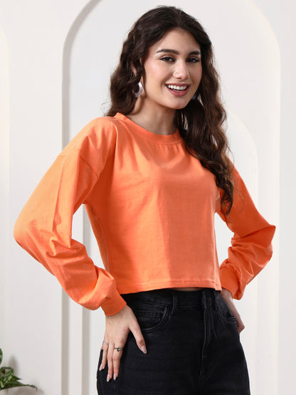 Women Drop-Shoulder Balloon Sleeve Crop Top