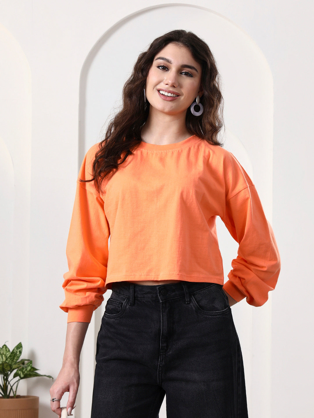 Women Drop-Shoulder Balloon Sleeve Crop Top