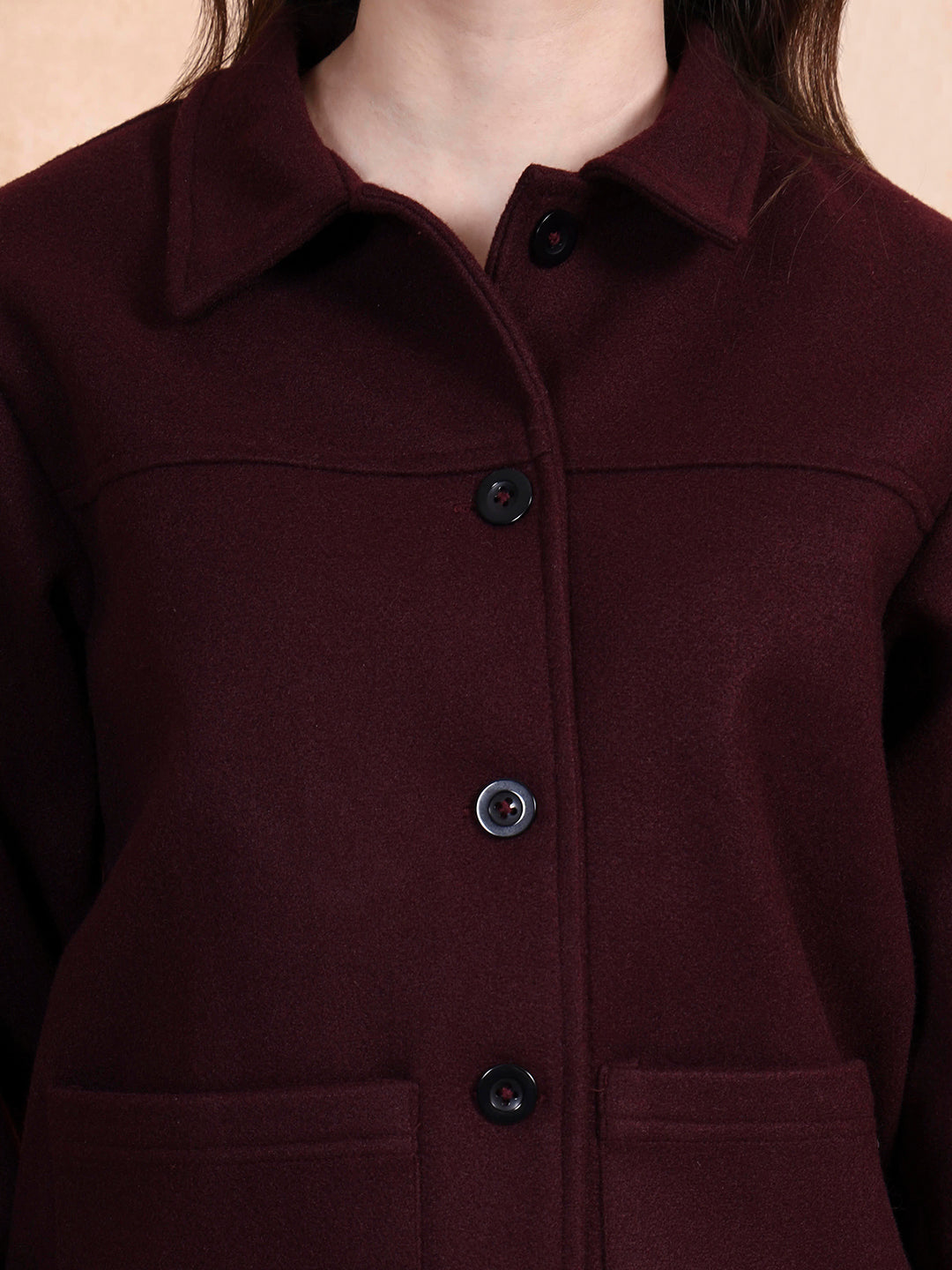 Solid Woven Tailored Jacket with Spread Collar and Pockets