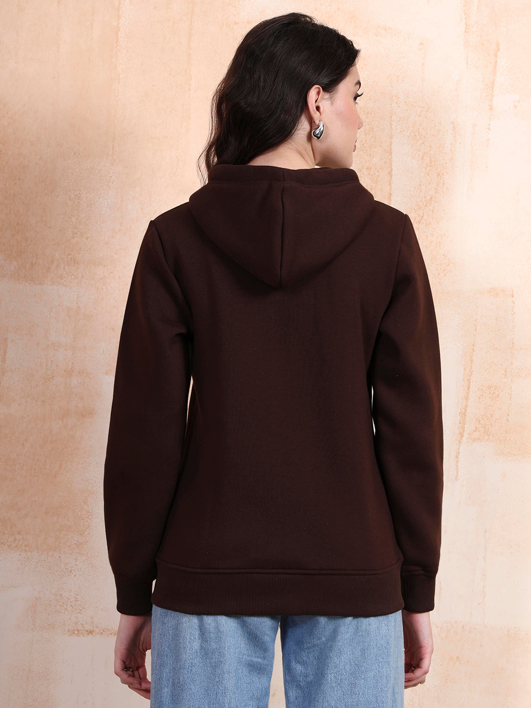 Solid Fleece-Lined Zip-Closure Hooded Sweatshirt with Pockets