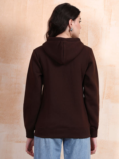 Solid Fleece-Lined Zip-Closure Hooded Sweatshirt with Pockets