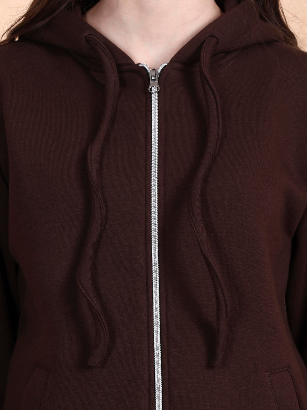 Solid Fleece-Lined Zip-Closure Hooded Sweatshirt with Pockets