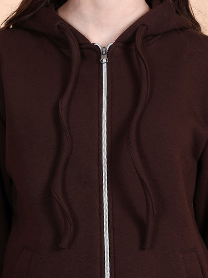 Solid Fleece-Lined Zip-Closure Hooded Sweatshirt with Pockets