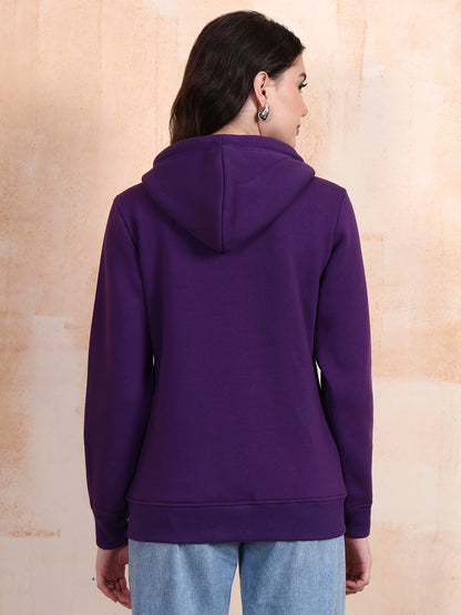 Solid Fleece-Lined Zip-Closure Hooded Sweatshirt with Pockets