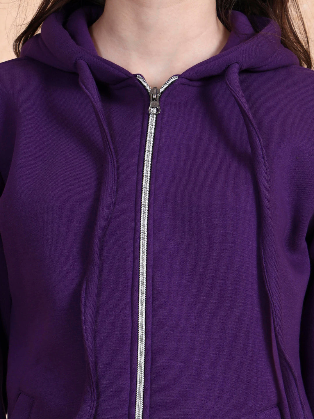 Solid Fleece-Lined Zip-Closure Hooded Sweatshirt with Pockets