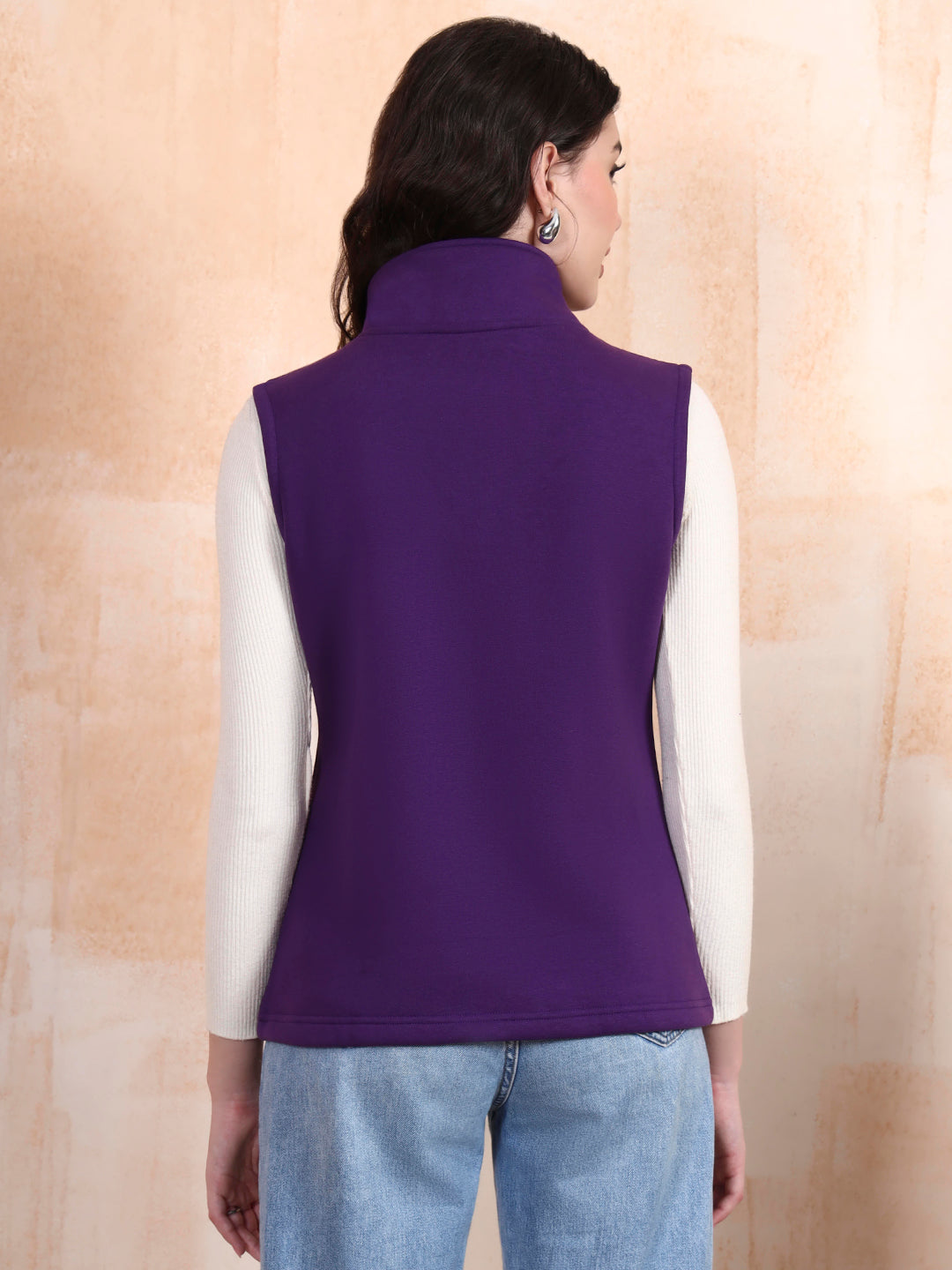 Solid Tailored Sleeveless Fleece Jacket