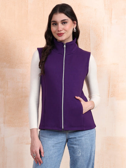 Solid Tailored Sleeveless Fleece Jacket