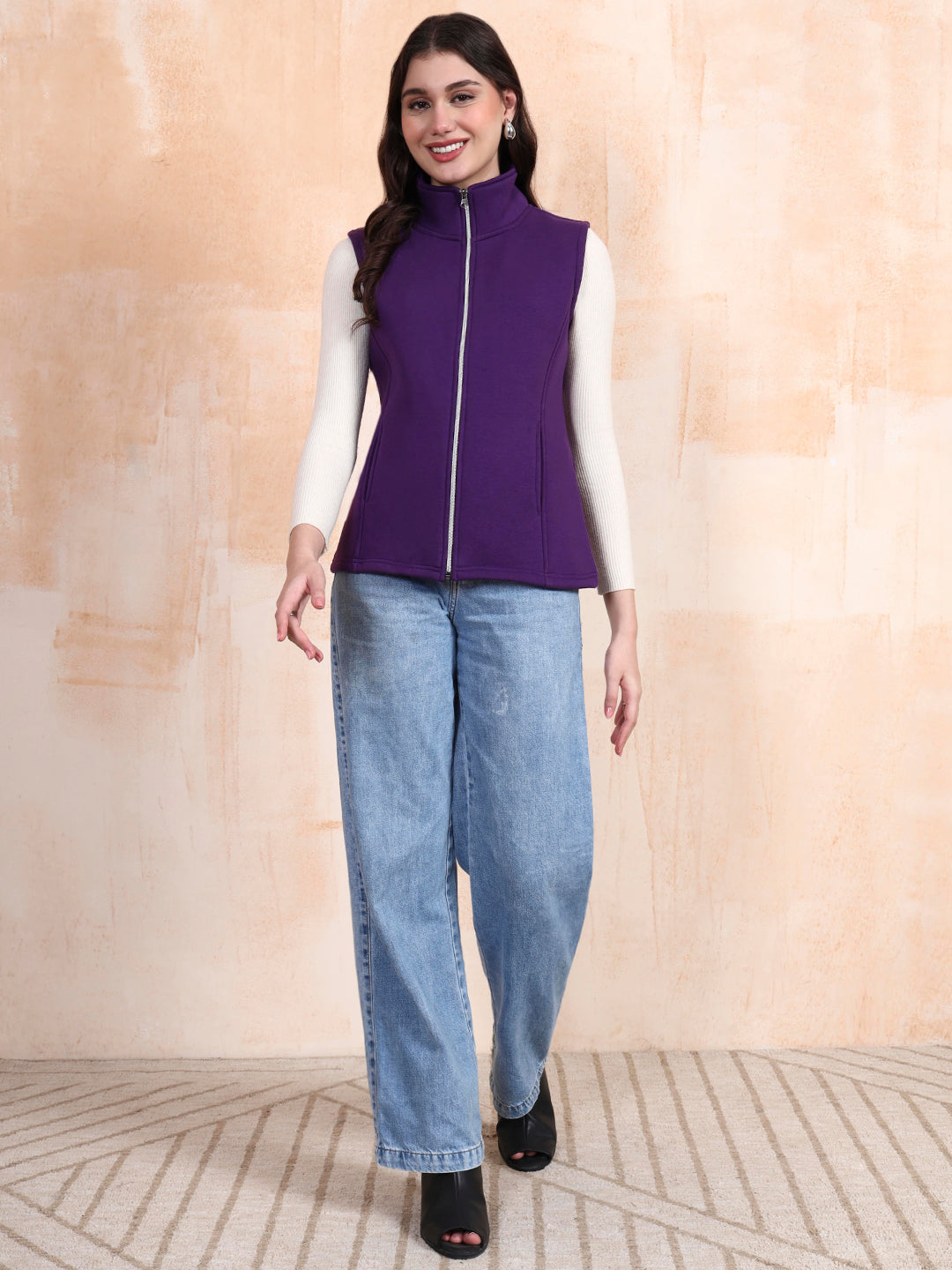 Solid Tailored Sleeveless Fleece Jacket
