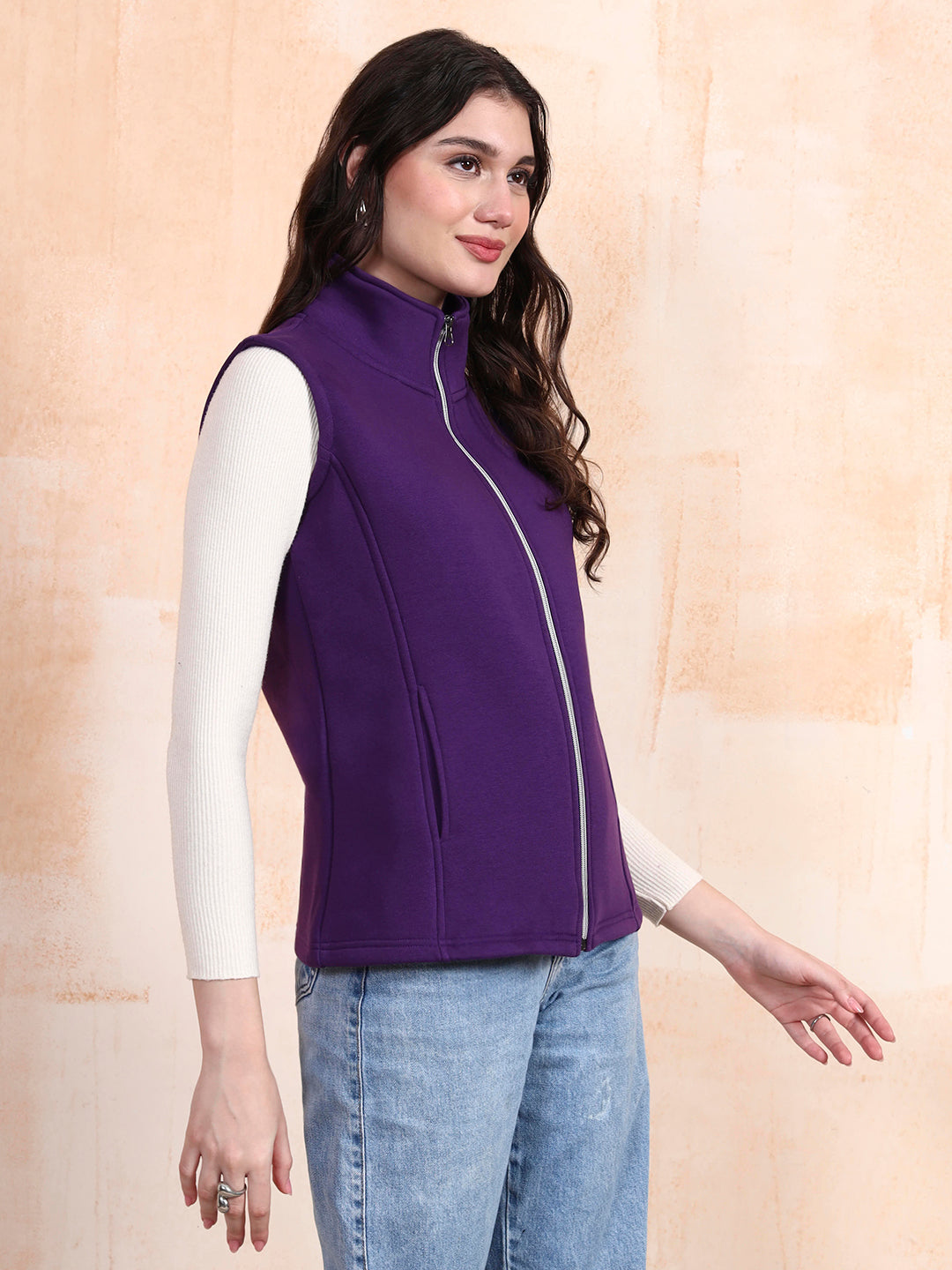 Solid Tailored Sleeveless Fleece Jacket