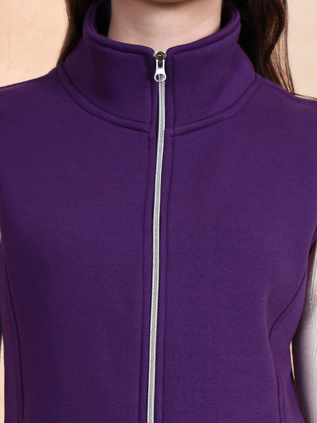 Solid Tailored Sleeveless Fleece Jacket