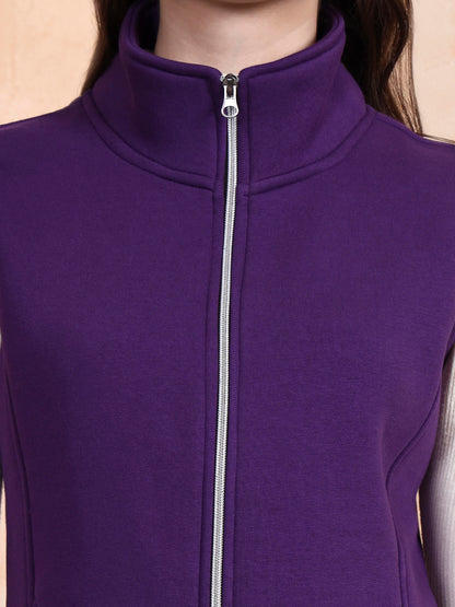 Solid Tailored Sleeveless Fleece Jacket