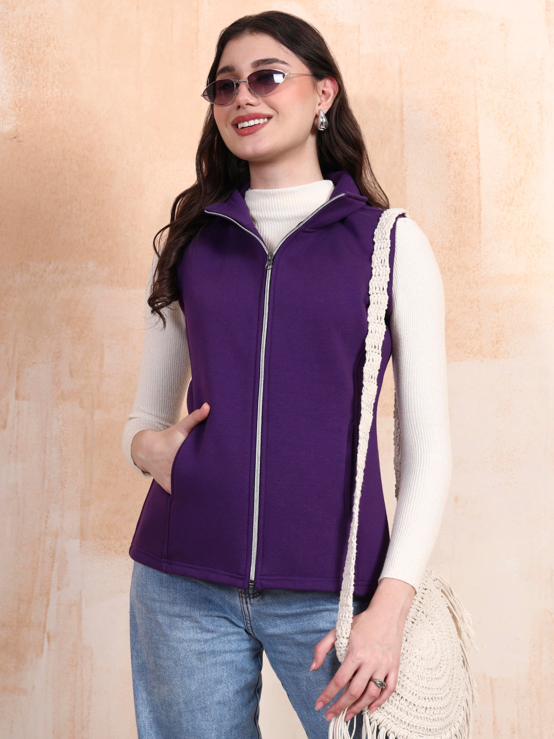 Solid Tailored Sleeveless Fleece Jacket