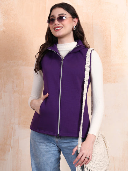 Solid Tailored Sleeveless Fleece Jacket