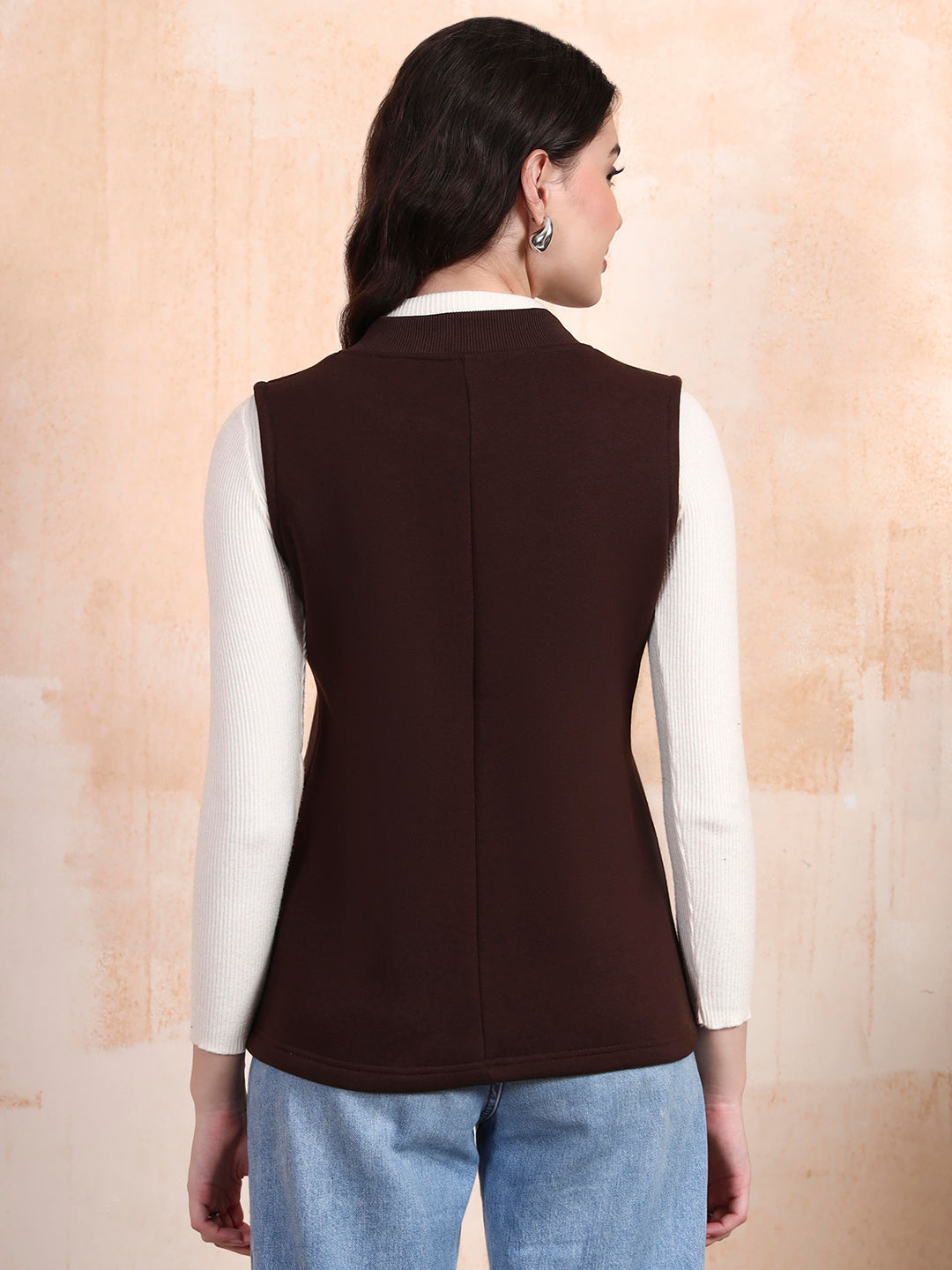 Henley Collar Sleeveless Fleece Zip Detail Tailored Jacket
