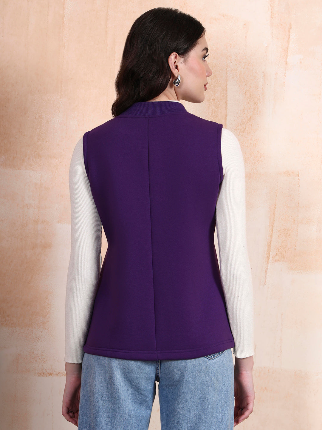Henley Collar Sleeveless Fleece Zip Detail Tailored Jacket