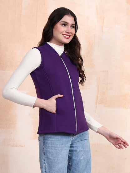 Henley Collar Sleeveless Fleece Zip Detail Tailored Jacket