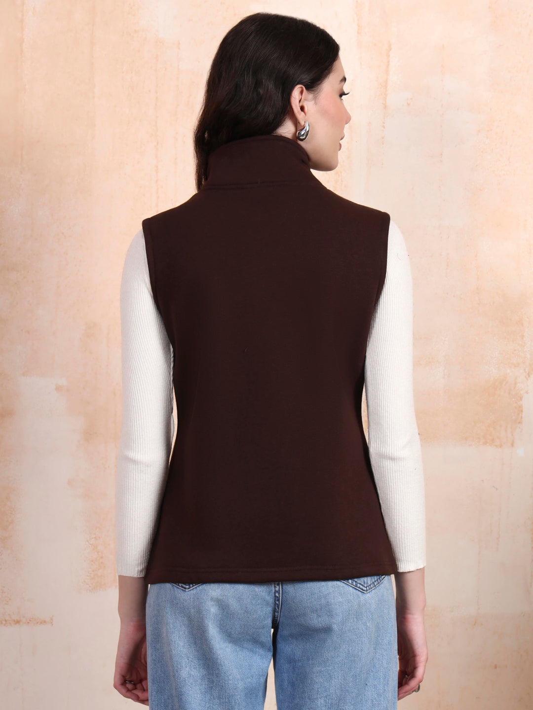 Solid Tailored Sleeveless Fleece Jacket