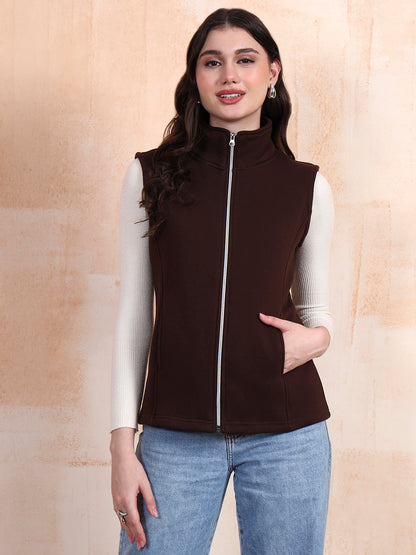 Solid Tailored Sleeveless Fleece Jacket