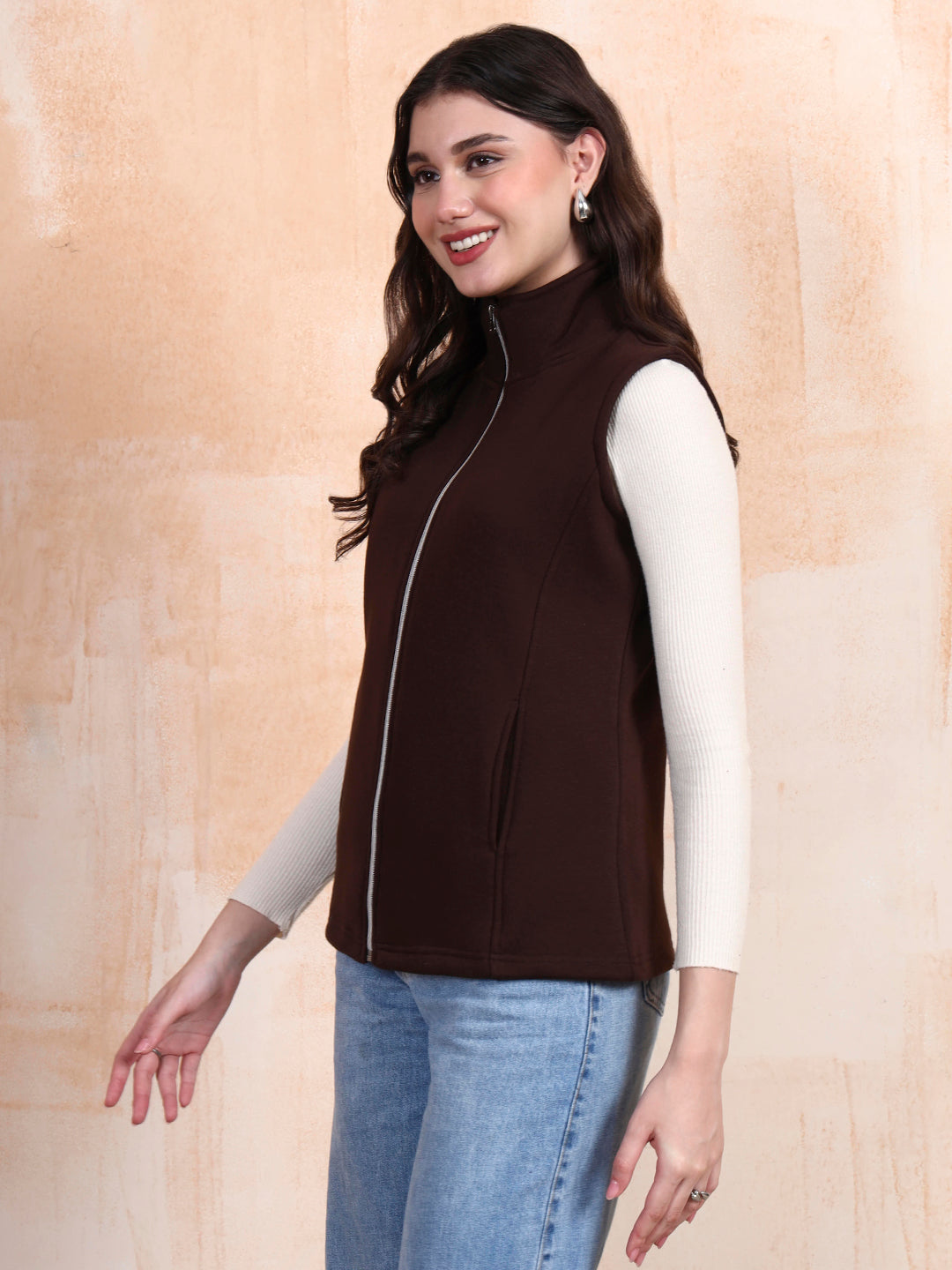 Solid Tailored Sleeveless Fleece Jacket