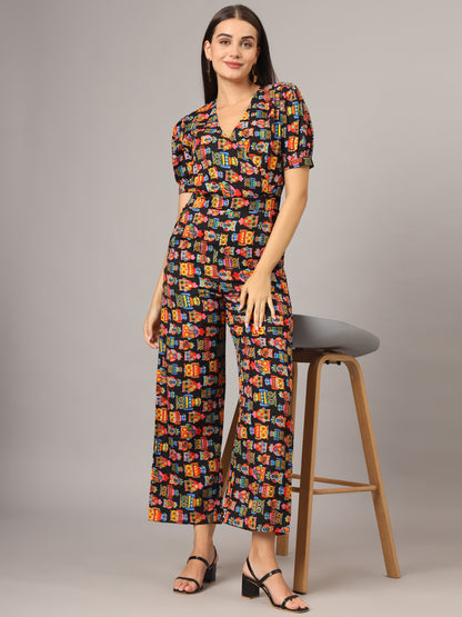 Printed V-Neck Basic Jumpsuit