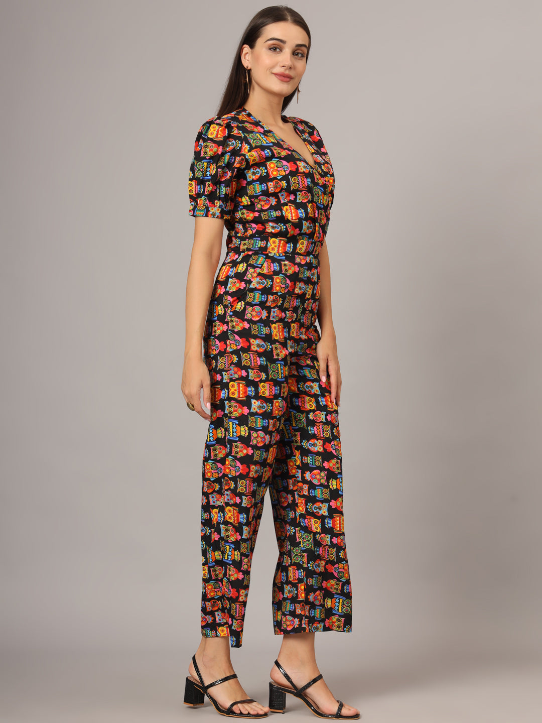 Printed V-Neck Basic Jumpsuit