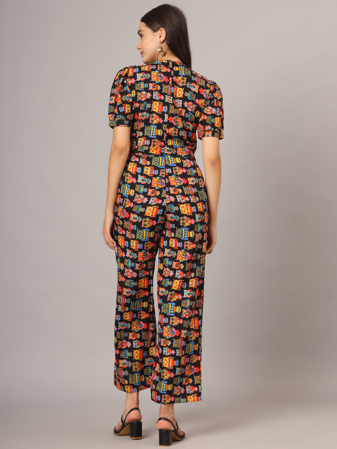 Printed V-Neck Basic Jumpsuit