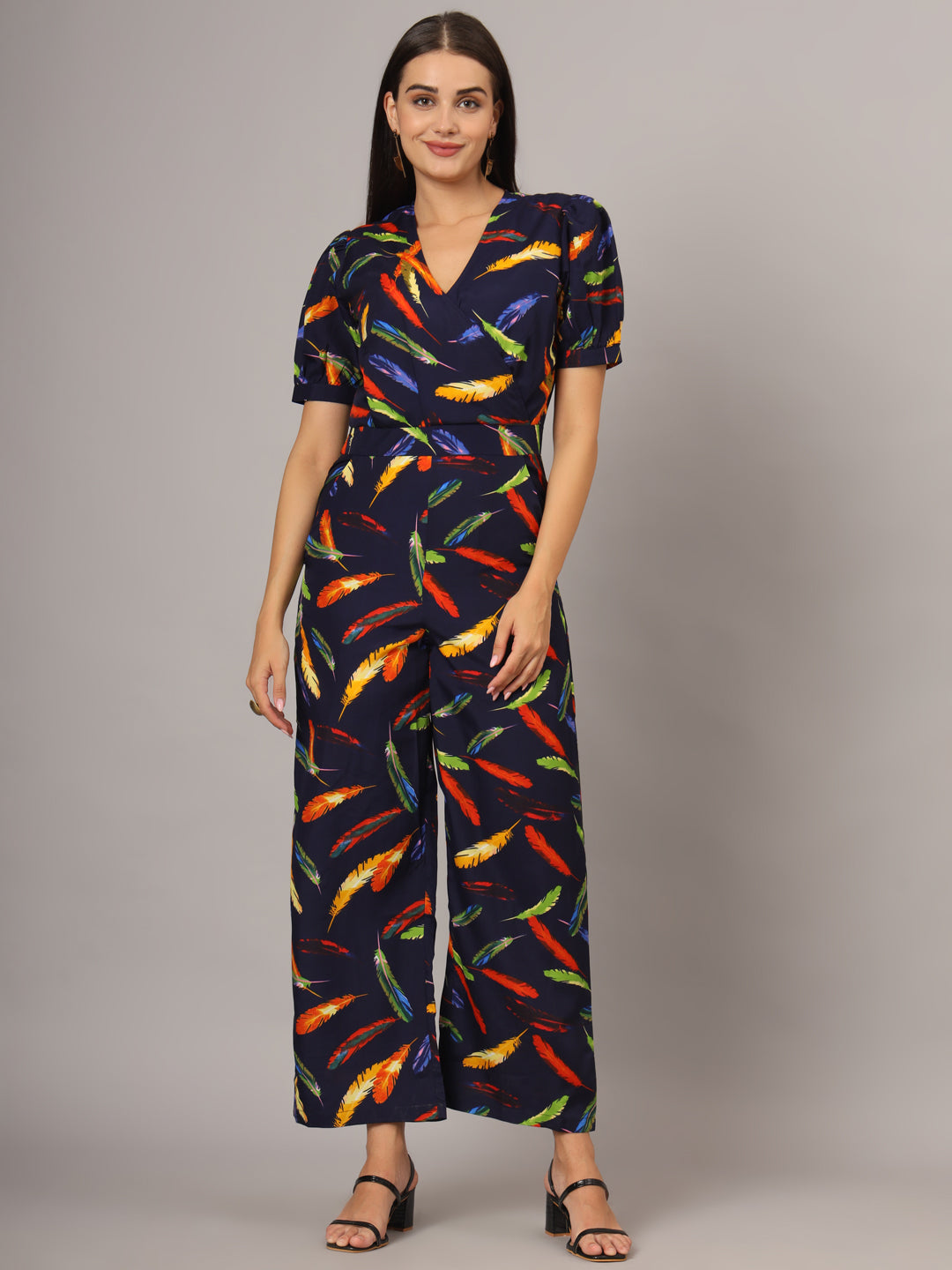 Printed V-Neck Basic Jumpsuit