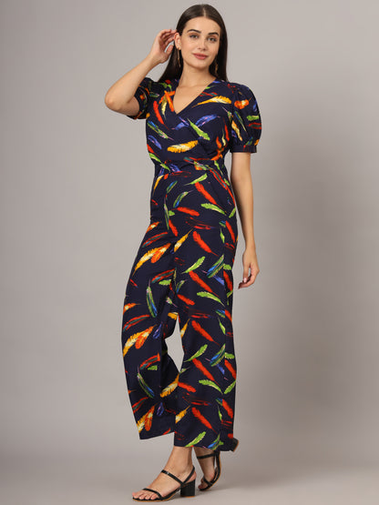 Printed V-Neck Basic Jumpsuit