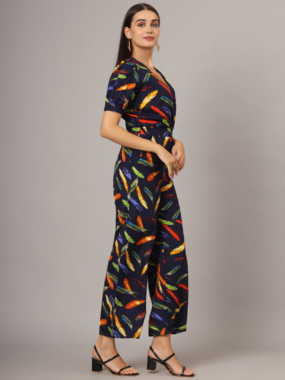 Printed V-Neck Basic Jumpsuit