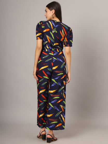 Printed V-Neck Basic Jumpsuit