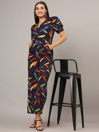 Printed V-Neck Basic Jumpsuit